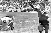 Diego Maradona celebrates his second goal against England in the 1986 World Cup