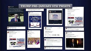 Αυτό το έκθεμα από βίντεο που έδωσε στη δημοσιότητα η ειδική επιτροπή της Βουλής των Αντιπροσώπων, δείχνει tweets του τότε προέδρου Ντόναλντ Τραμπ πριν από τις 6 Ιανουαρίου