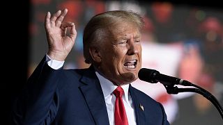 FILE - Former President Donald Trump speaks at the Minden Tahoe Airport in Minden, Nev., on Oct. 8, 2022.