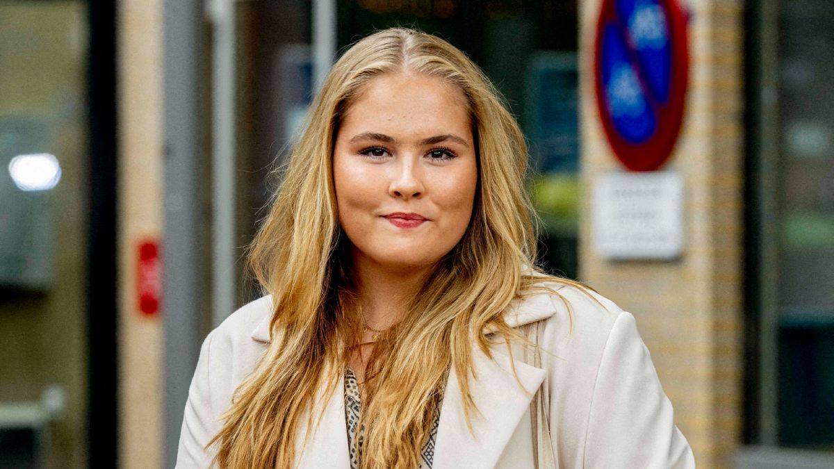 Princess Amalia, pictured in September 2020, poses for the media at the start of her first study day at the University of Amsterdam