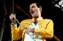 Queen lead singer Freddie Mercury performs, in Germany, 1986