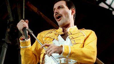 Queen lead singer Freddie Mercury performs, in Germany, 1986