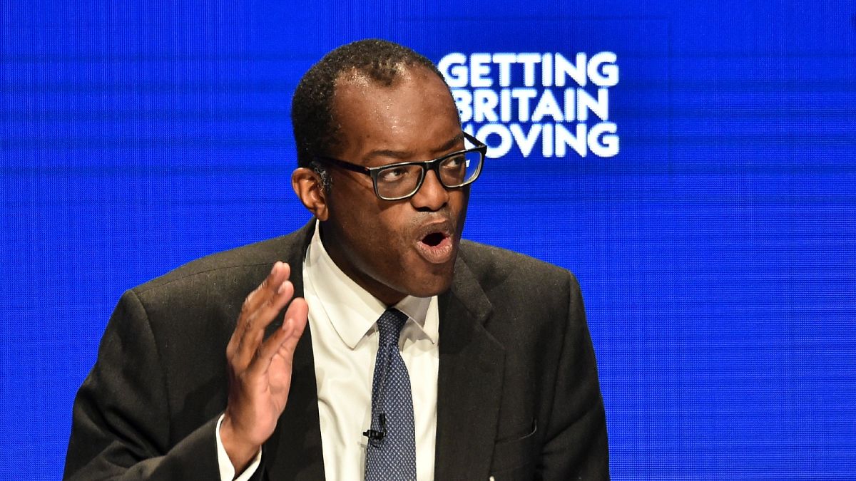 Kwasi Kwarteng speaks at the Conservative Party conference at the ICC in Birmingham, England, Monday, Oct. 3, 2022