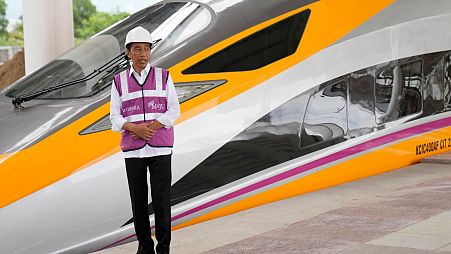 Indonesian President Joko Widodo visits the Jakarta-Bandung Fast Railway station site in Tegalluar, West Java, 13 October.