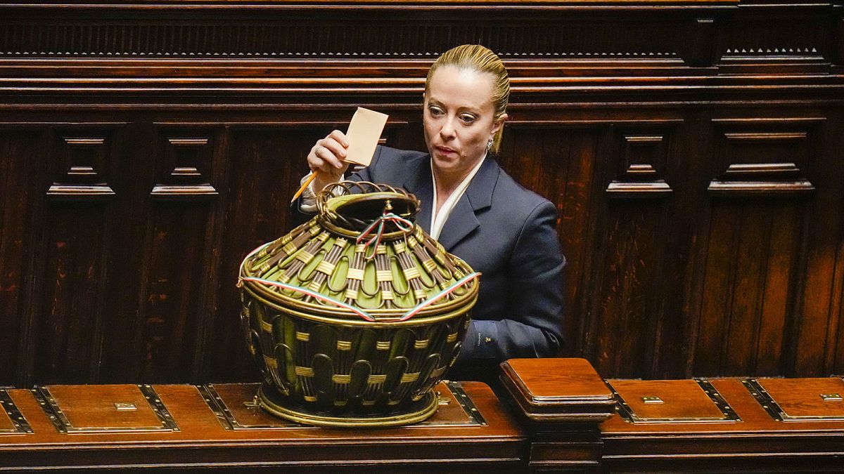 Brothers of Italy's leader Giorgia Meloni casts her ballot in the Italian lower Chamber on the opening session of the new parliament, 13 October 2022