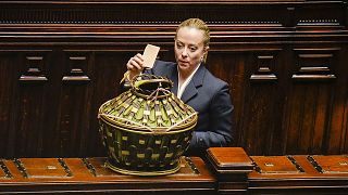 Brothers of Italy's leader Giorgia Meloni casts her ballot in the Italian lower Chamber on the opening session of the new parliament, 13 October 2022