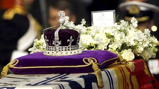 The Koh-i-noor, or "mountain of light," diamond, set in the Maltese Cross at the front of the crown made for Britain's late Queen Mother Elizabeth