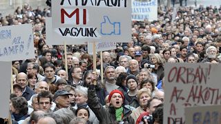 La protesta degli insegnanti a Budapest