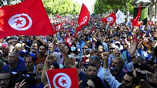 Demonstrierende in Tunis am 15.10.2022