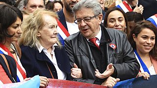Alla guida della manifestazione, la Premio Nobel Anne Erneaux e Jean-Luc Mélenchon. (Parigi, 16.10.2022)