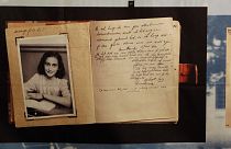 A photo of Anne Frank is displayed at the opening of the exhibition: "Anne Frank, a History for Today", at the Westerbork Remembrance Centre in Hooghalen, Netherlands, in 2009