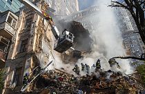 Uno de los edificios atacados por los drones en Kiev
