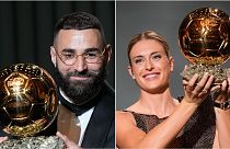 Real Madrid's Karim Benzema and Barcelona's Alexia Putellas: 2022 Ballon d'Or trophy winners.