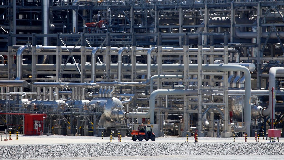 A network of piping that makes up pieces of a "train" at Cameron LNG export facility in Hackberry, La., March 31, 2022.