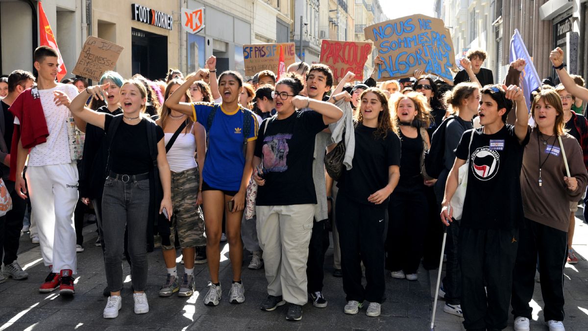French high school students blockade schools in Paris in support of the inter-union strike