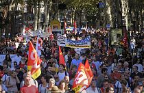 Protesters march during a demonstration in Toulouse, southwestern France, on October 18, 2022, after the CGT and FO trade unions called for higher wages