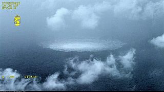 the gas leak in the Baltic Sea from Nord Stream photographed from the Coast Guard's aircraft on 27 September 2022