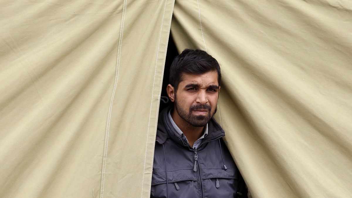 Menekült néz ki egy sátorból