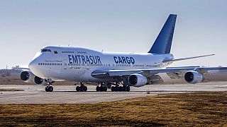 Eine venezolanische Boeing 747, von Emtrasur betrieben, auf dem Flughafen Ambrosio Taravella, Cordoba, Argentinien, 6. Juni 2022