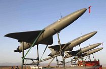 Des drones de fabrication iranienne lors d'exercices militaires, le 24 août 2022, Iran