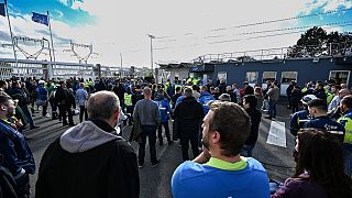 Grève devant la centrale nucléaire de Gravelines, France, le 20 octobre 2022