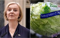 A composite image of Liz Truss and a lettuce