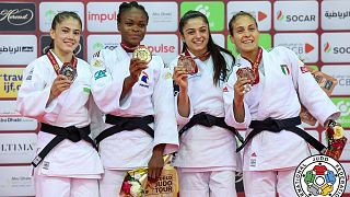 The medallists in -52 kg : Gefen Primo, Odette Giuffrida, Astride Gneto, Diyora Keldiyorova