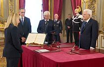 Italy's new Prime Minister Giorgia Meloni is sworn in by Italian president Sergio Mattarella in Rome on 22 October 2022