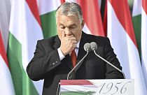 PM Viktor Orban reacts as he delivers a speech during an event to commemorate the 66th anniversary of the Hungarian uprising against the Soviet occupation, 23 October 2022