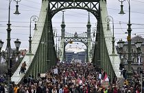 Десятки тысяч демонстрантов собрались в Будапеште