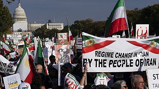 Demonstrators rally at the National Mall to protest against the Iranian regime, in Washington, Saturday, Oct. 22, 2022