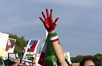 Main d'une manifestantes lors d'une marche de soutien à l'Iran organisée à Washington aux Etats-Unis - 22.10.2022