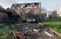 Des maisons détruites après qu'une tornade ait frappé les alentours de Bihucourt, dans le nord de la France, lundi 24 octobre 2022.