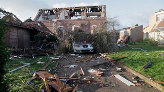 Des maisons détruites après qu'une tornade ait frappé les alentours de Bihucourt, dans le nord de la France, lundi 24 octobre 2022.