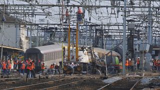 The intercity train derailed at a station, south of Paris, with 385 people on board.