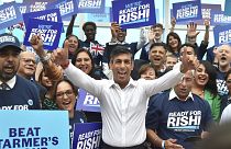 Rishi Sunak meets supporters as he arrives to attend a Conservative Party leadership election hustings in Birmingham, England. Tuesday, 23 August 2022.