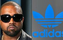 Kanye West com o símbolo da Adidas