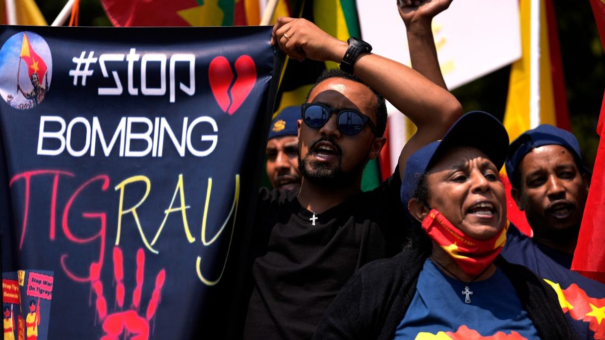 متظاهرون من تيغراي يحتجون على الصراع بين حكومة إثيوبيا والمتمردين في منطقة تيغراي الإثيوبية، بريتوريا، جنوب إفريقيا، الأربعاء 12 أكتوبر 2022