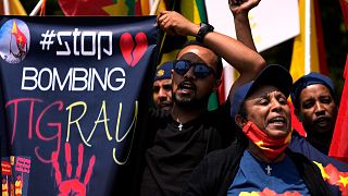 متظاهرون من تيغراي يحتجون على الصراع بين حكومة إثيوبيا والمتمردين في منطقة تيغراي الإثيوبية، بريتوريا، جنوب إفريقيا، الأربعاء 12 أكتوبر 2022