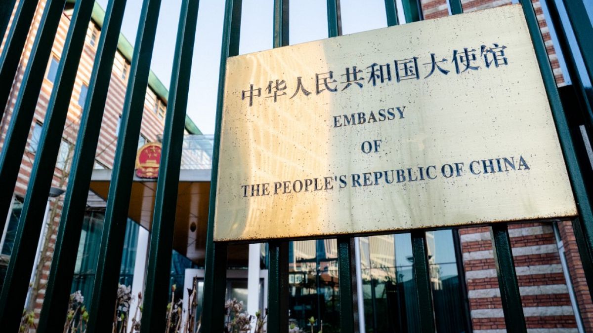 The entrance to the China embassy in the Netherlands in The Hague.
