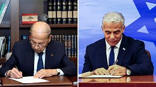 یائیر لاپید (نخست وزیر اسرائیل) و میشل عون (رئیس جمهوری لبنان)