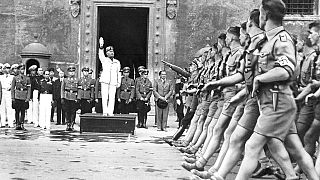Diktator Benito Mussolini zu einem späteren Zeitpunkt in Rom, anlässilich eines Besuchs der Hitlerjugend, 1. Oktober 1936