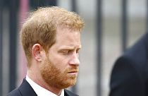 Britain's Prince Harry at funeral of Queen Elizabeth II