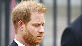 Britain's Prince Harry at funeral of Queen Elizabeth II