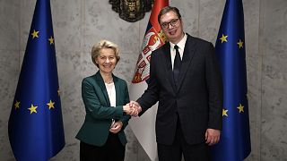 Ursula von der Leyen bizottsági elnök és Aleksandar Vucic szerb elnök