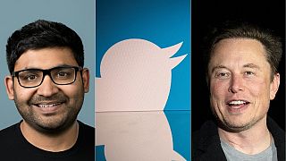 Elon Musk'ın (sağda) işine son verdiği Twitter Tepe Yöneticisi Parag Agrawal