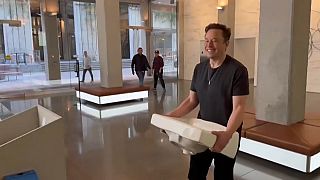 Elon Musk arrives at Twitter HQ carrying a sink, October 27, 2022.