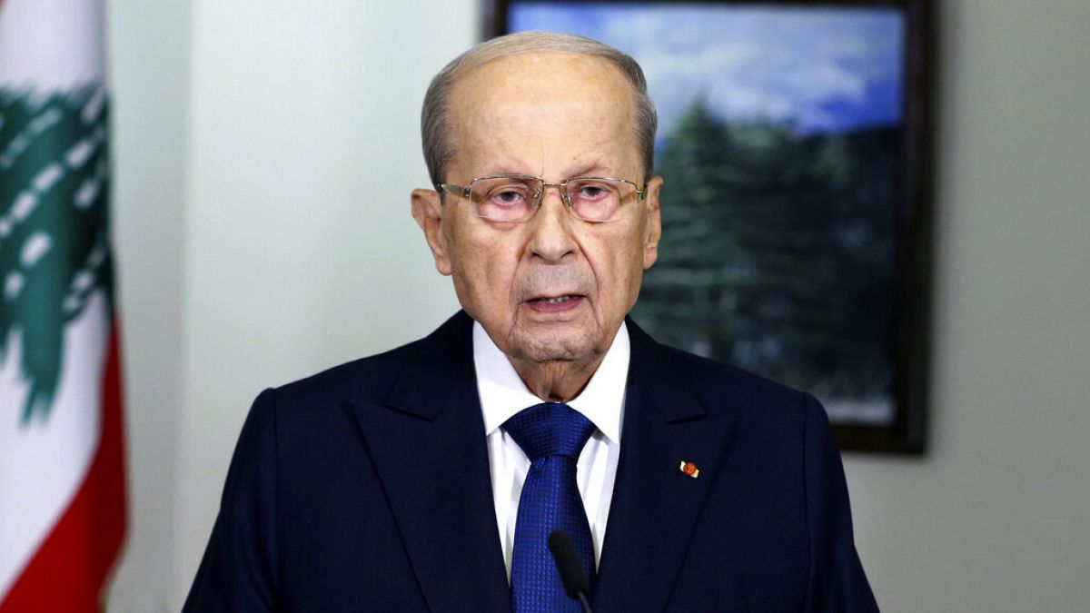El ya expresidente Michel Aoun en una comparecencia televisiva.