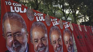 Carteles electorales de Lula da Silva, presidente electo de Brasil.