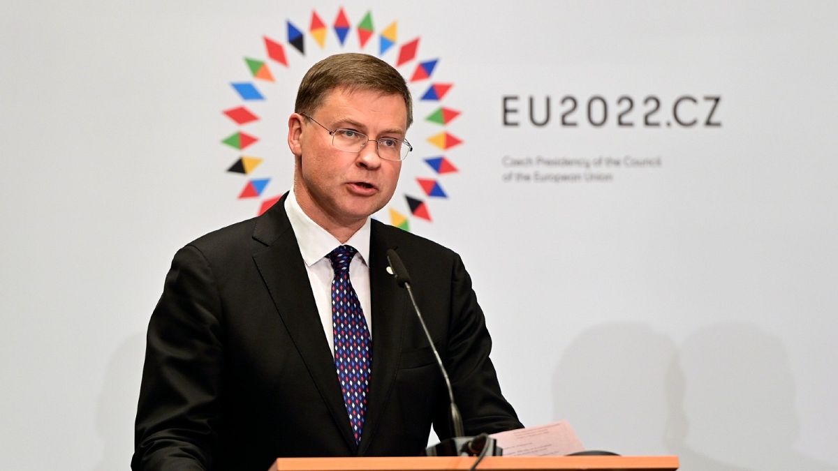 European Commission's executive vice president Valdis Dombrovskis on Sept. 9, 2022, in Prague, Czech Republic. 